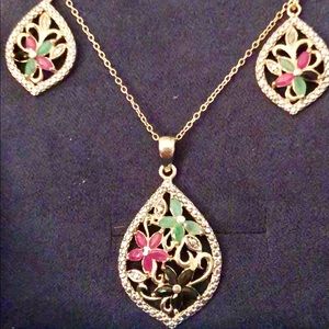Genuine Gem Pendant/Earring Suite 925 SS 14K Clad
